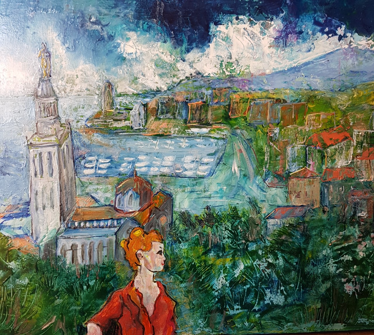 Peinture de l'artiste peintre Adèle liva, le titre de l'oeuvre est : vue aérienne des calanques